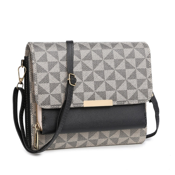 Monogram pattern crossbody bag wallet - black/taupe