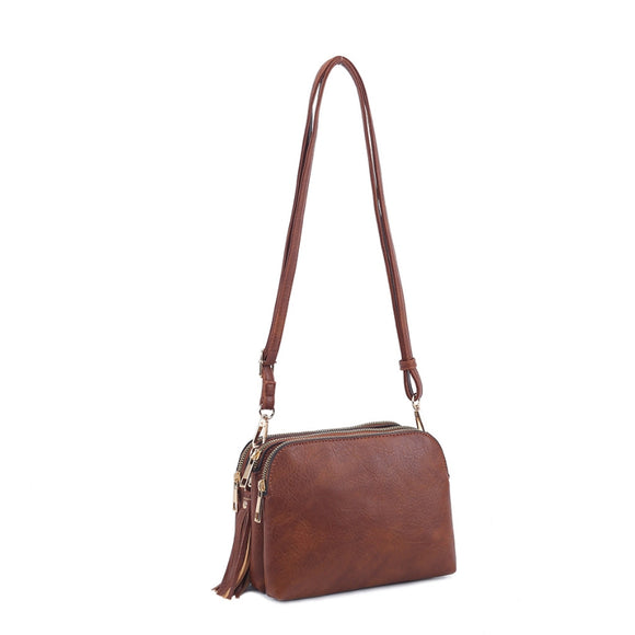 3-compartment crossbody bag - brown