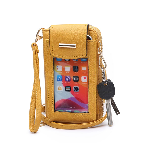 Clear cellphone crossbody bag - mustard