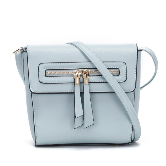 Front zipper fold-over crossbody bag - blue