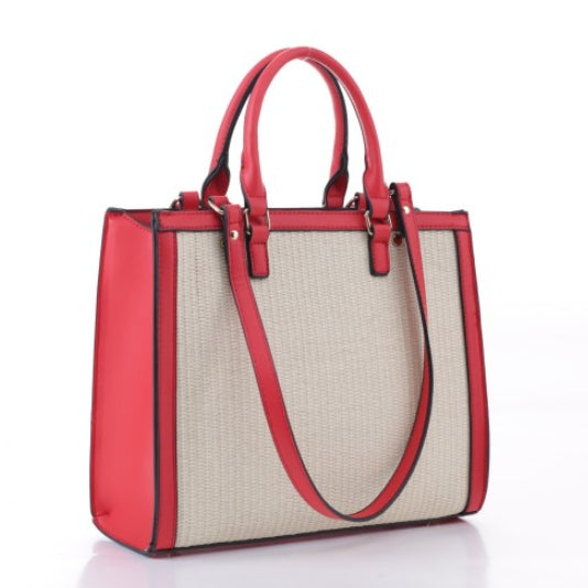 Straw tote - red