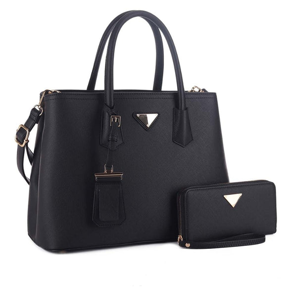 Fashion tote with wallet - black