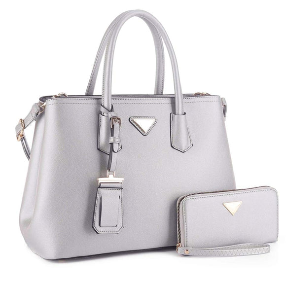 Fashion tote with wallet - silver