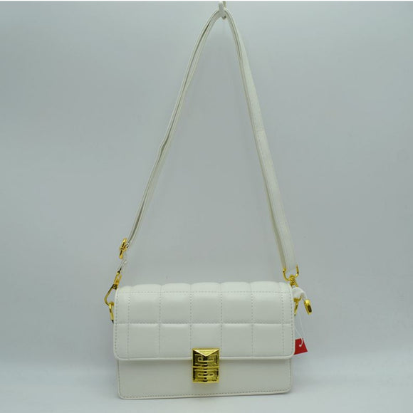 Quilted fold-over crossbody bag - white