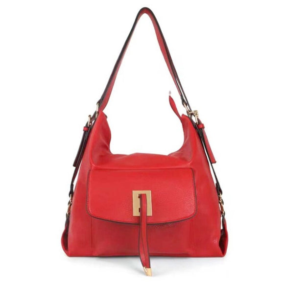 Front pocket single handle shoulder bag - red
