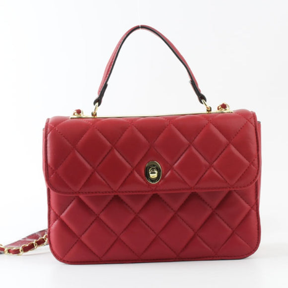 Diamond quilted chain crossbody bag - red