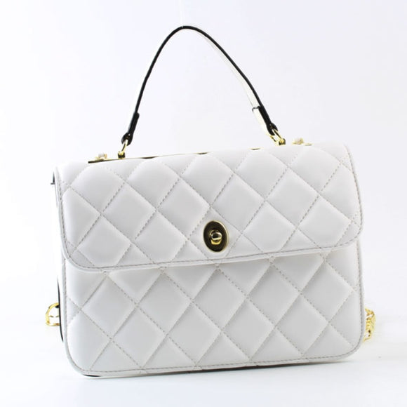 Diamond quilted chain crossbody bag - white