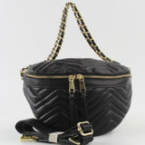 Chevron quilted chain crossbody bag - black