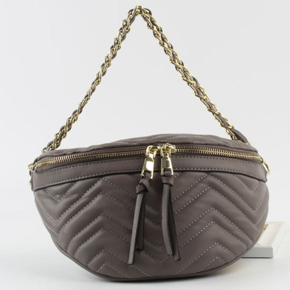 Chevron quilted chain crossbody bag - gray