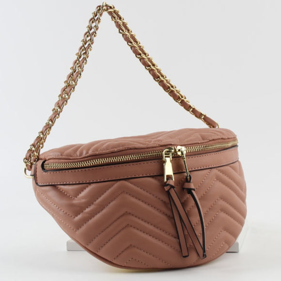 Chevron quilted chain crossbody bag - pink