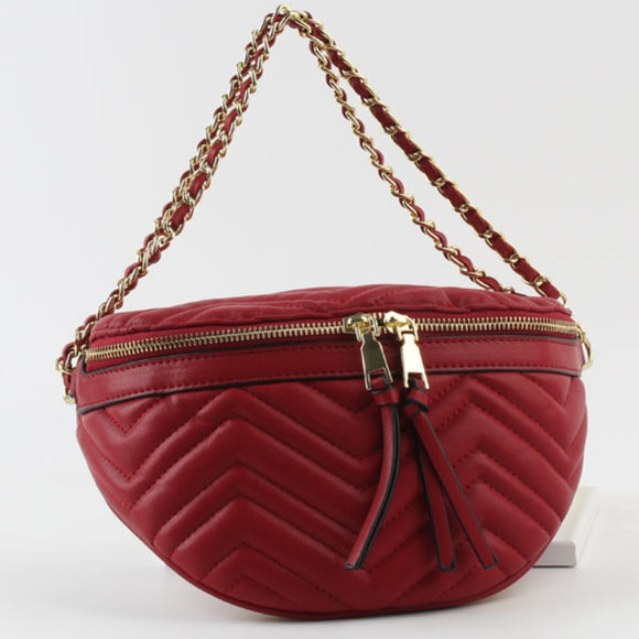 Chevron quilted chain crossbody bag - red