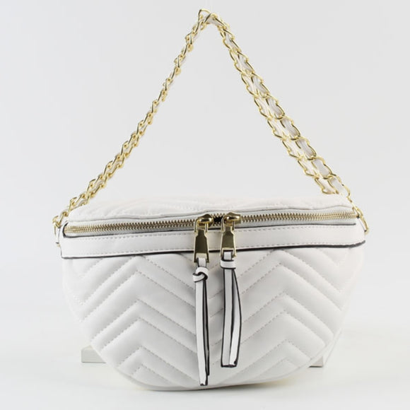 Chevron quilted chain crossbody bag - white