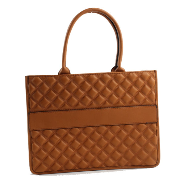 Diamond quilted tote - brown