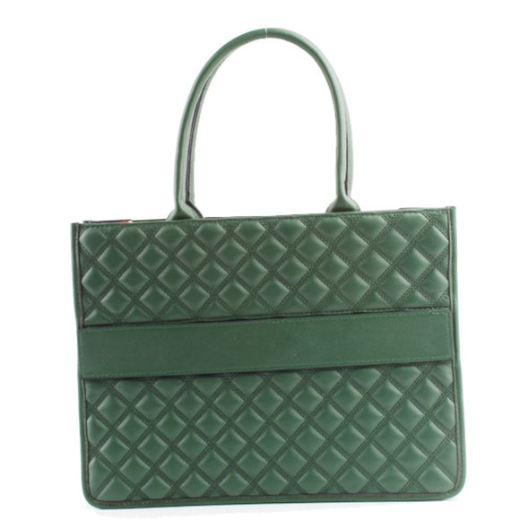 Diamond quilted tote - dark green