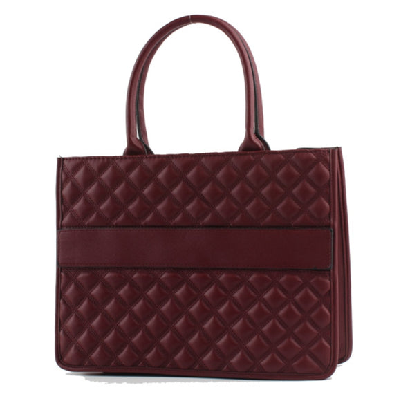 Diamond quilted tote - dark red