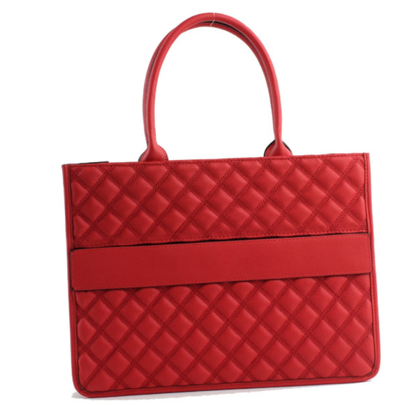 Diamond quilted tote - red