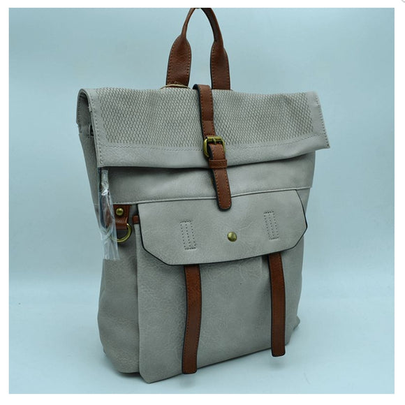 Belted foldover backpack - grey