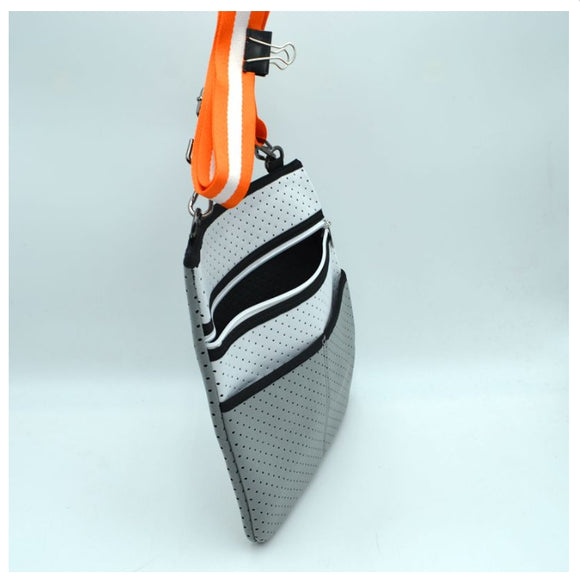 Color-block stripped neoprene crossbody bag  - snake grey