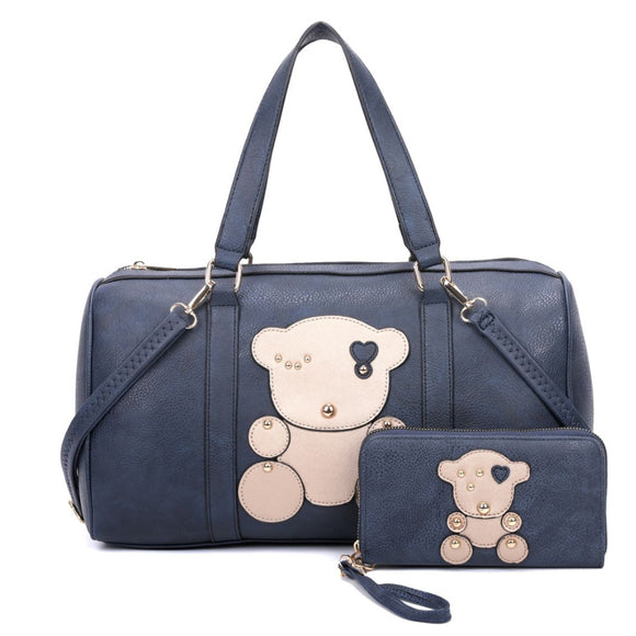 3-in-1 fashion bear duffle bag with wallet - navy