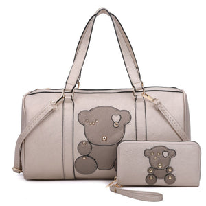 3-in-1 fashion bear duffle bag with wallet - gold