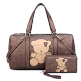 3-in-1 fashion bear duffle bag with wallet - bronze