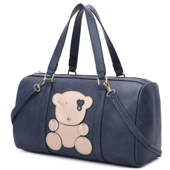 3-in-1 fashion bear duffle bag with wallet - black