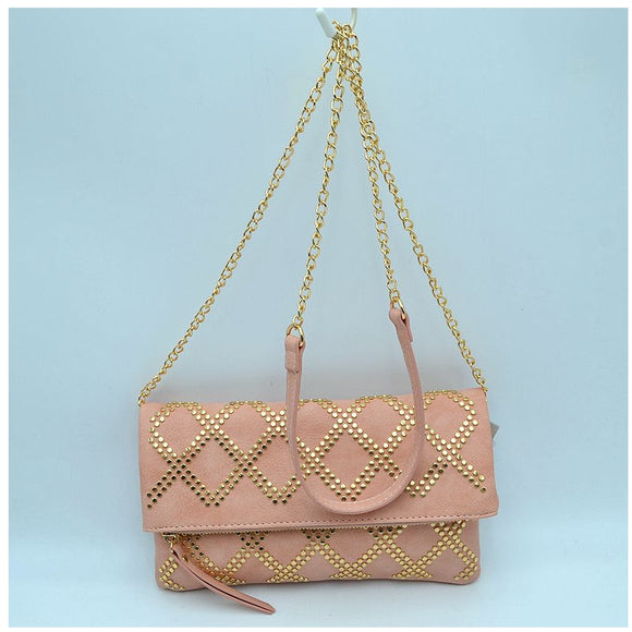 Studded fold-over chain crossbody bag - blush