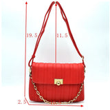 Quilted fold-over chain detail crossbody bag - red