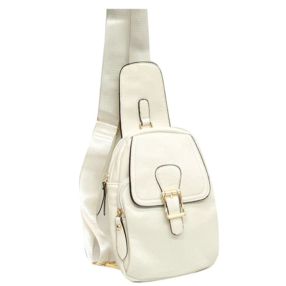 Belted fold-over crossbody bag - white