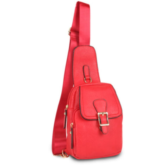 Belted fold-over crossbody bag - red