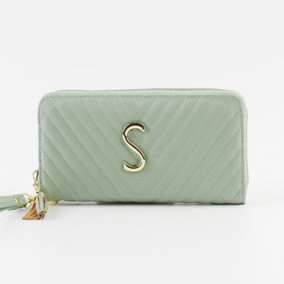 Chevron quilted wallet - light green