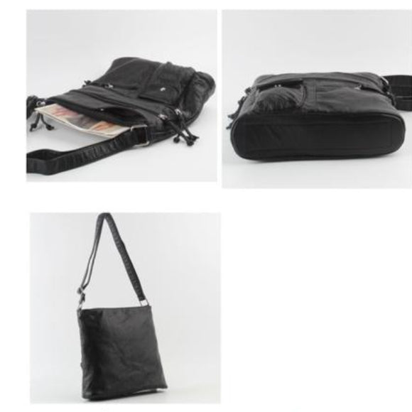 Triple zipper utility washed crossbody bag - black