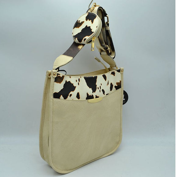 2-in-1 animal print shoulder bag - beige