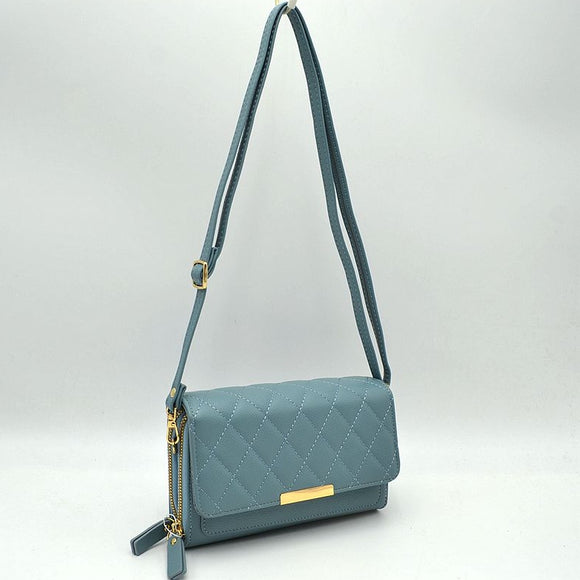 Quilted fold-over crossbody bag - blue