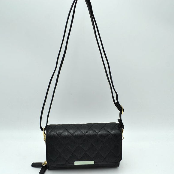 Quilted fold-over crossbody bag - black