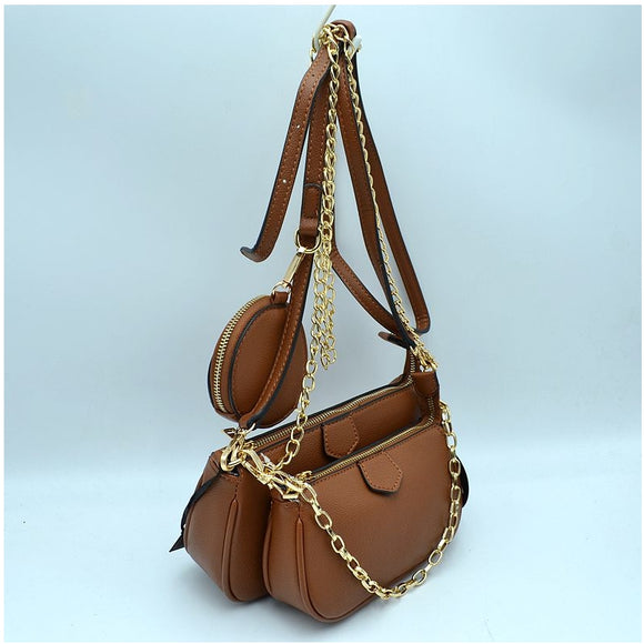 3-in-1 chain crossbody bag - brown