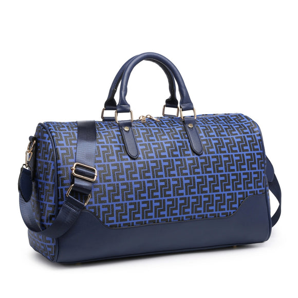 Greek key pattern weekender bag - blue