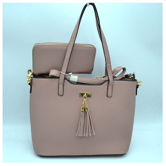 Tassel accent tote with wallet - mauve