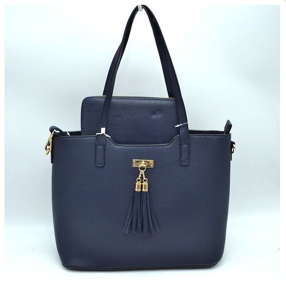 Tassel accent tote with wallet - navy