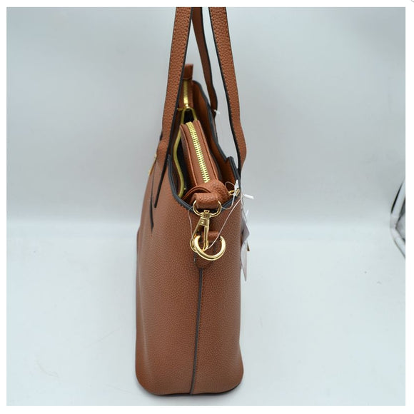 Tassel accent tote with wallet - brown