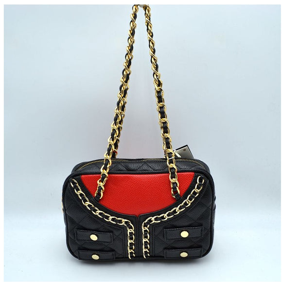 Small leather jacket chain crossbody bag - red
