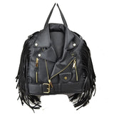 Convertible fringe leather jacket tote & backpack - black