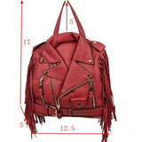 Convertible fringe leather jacket tote & backpack - coffee
