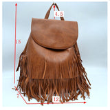 Fringe backpack with drawstring- coffee