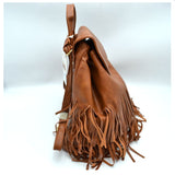 Fringe backpack with drawstring- coffee