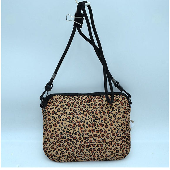 Neoprene leopard pattern crossbody bag - brown