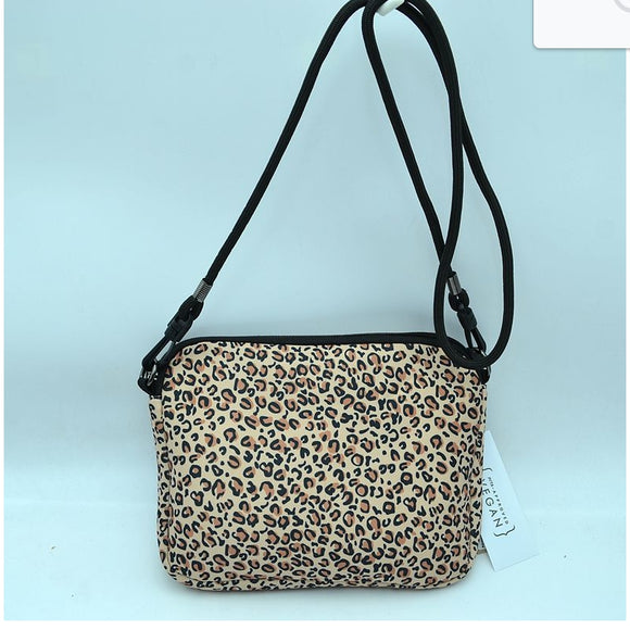Neoprene leopard pattern crossbody bag - stone