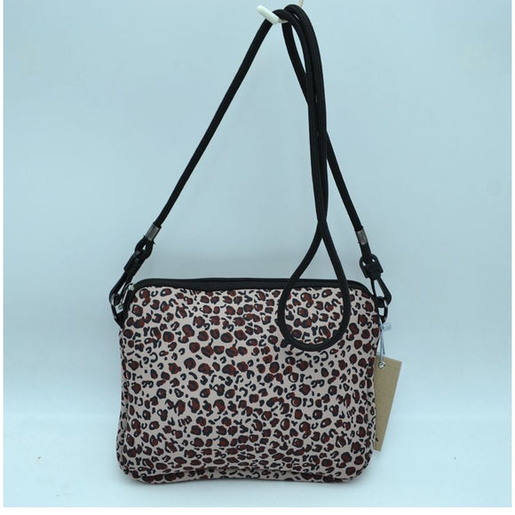 Neoprene leopard pattern crossbody bag - taupe