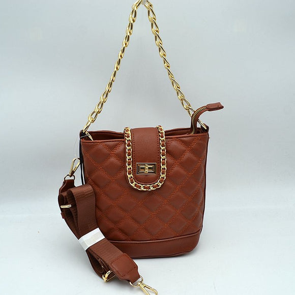 Deco-lock quilted chain shoulder bag - brown