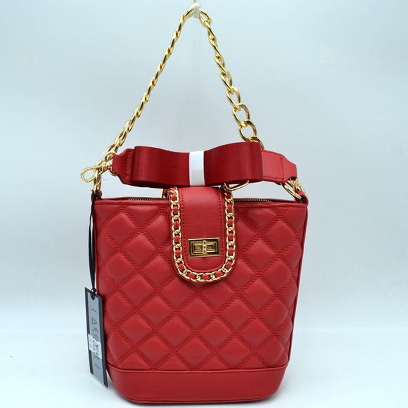 Deco-lock quilted chain shoulder bag - red